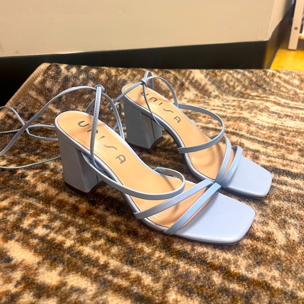 Blue strappy heels